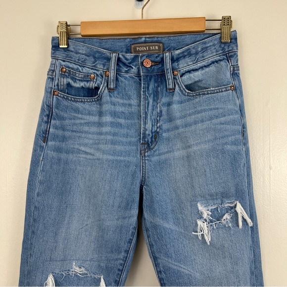 J. Crew Point Sur High Rise Retro Denim Distressed Light Wash Raw Hem Size 26 - Picture 4 of 16